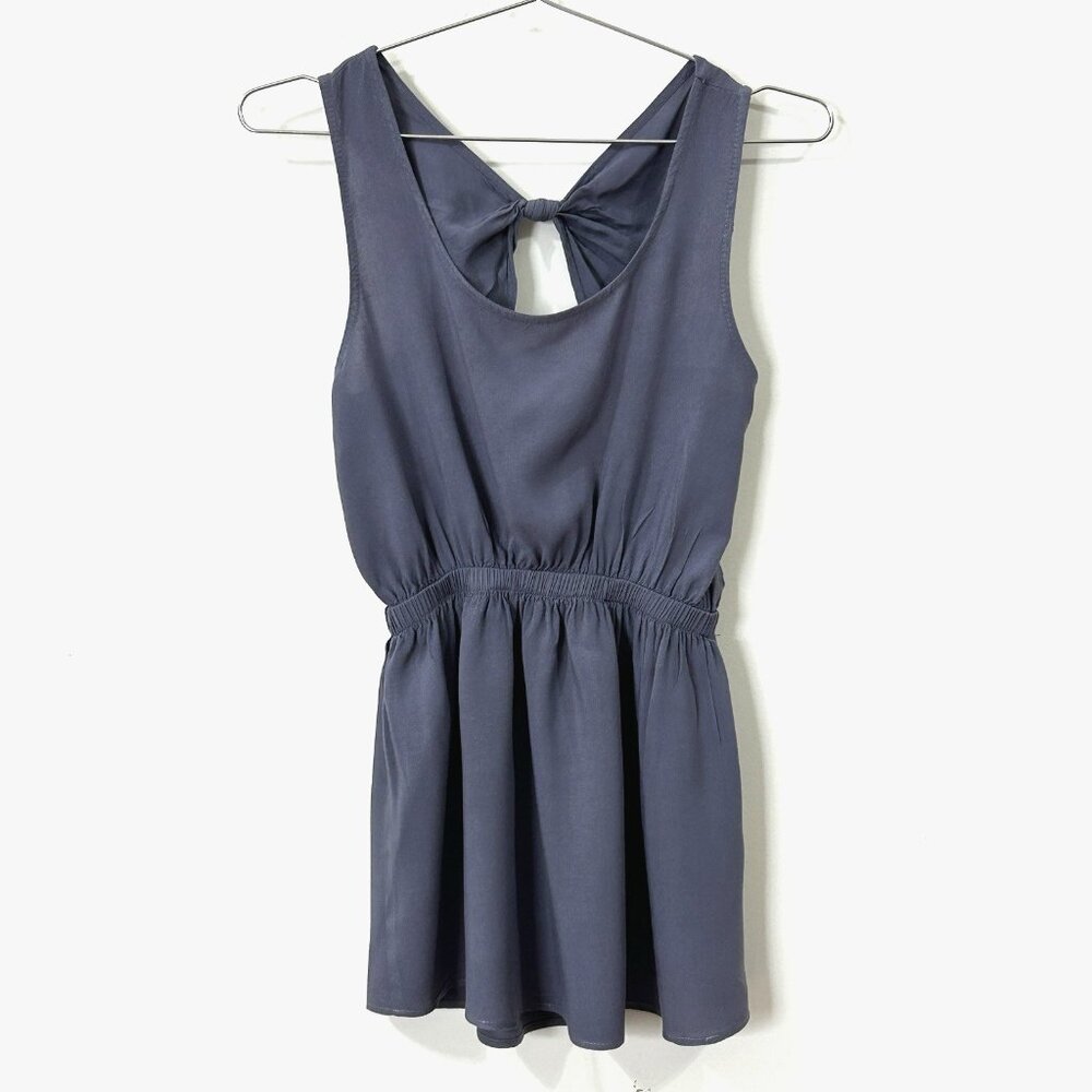HONEY PUNCH Made in USA Slate Blue Blouson Top Small Sleeveless Keyhole Back